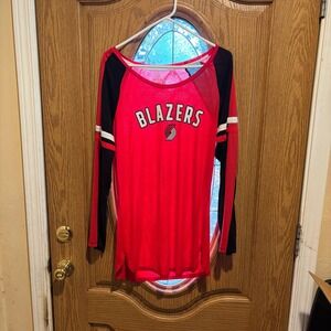 Womens Fanatics M L Blazers Red Black Long‎ Sleeve T Shirt Top Size Medium